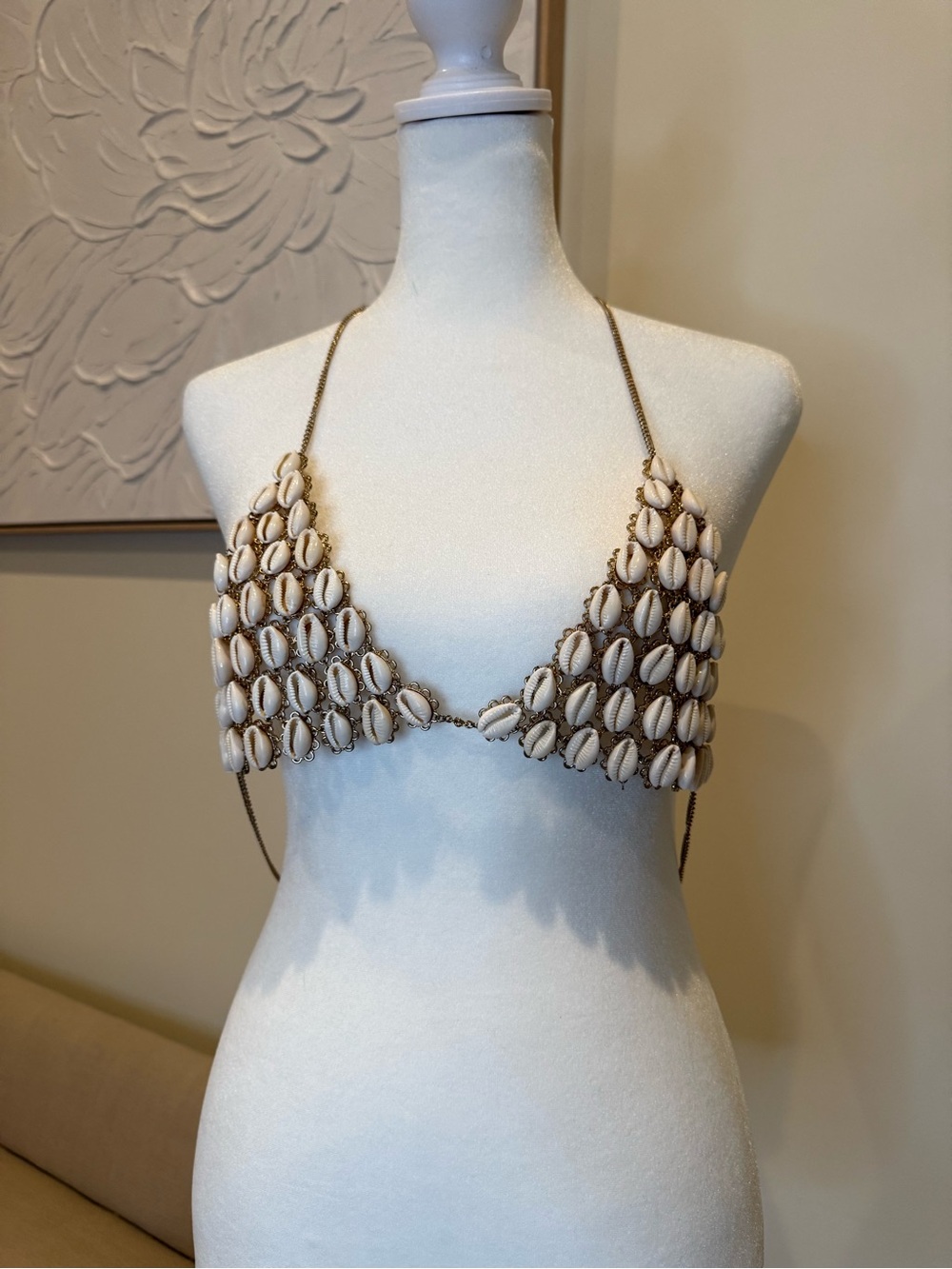 Handmade Cowrie Shell Mermaid Bikini Top - White for Festivals or Costume